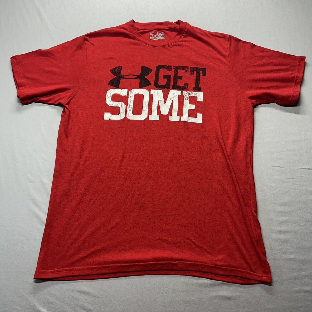 Under Amour Mens Shirt Medium Get Some Loose Red Graphic Polyester